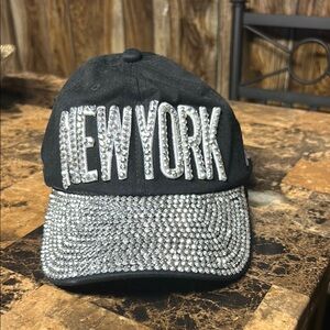Black Rhinestone New York Cap